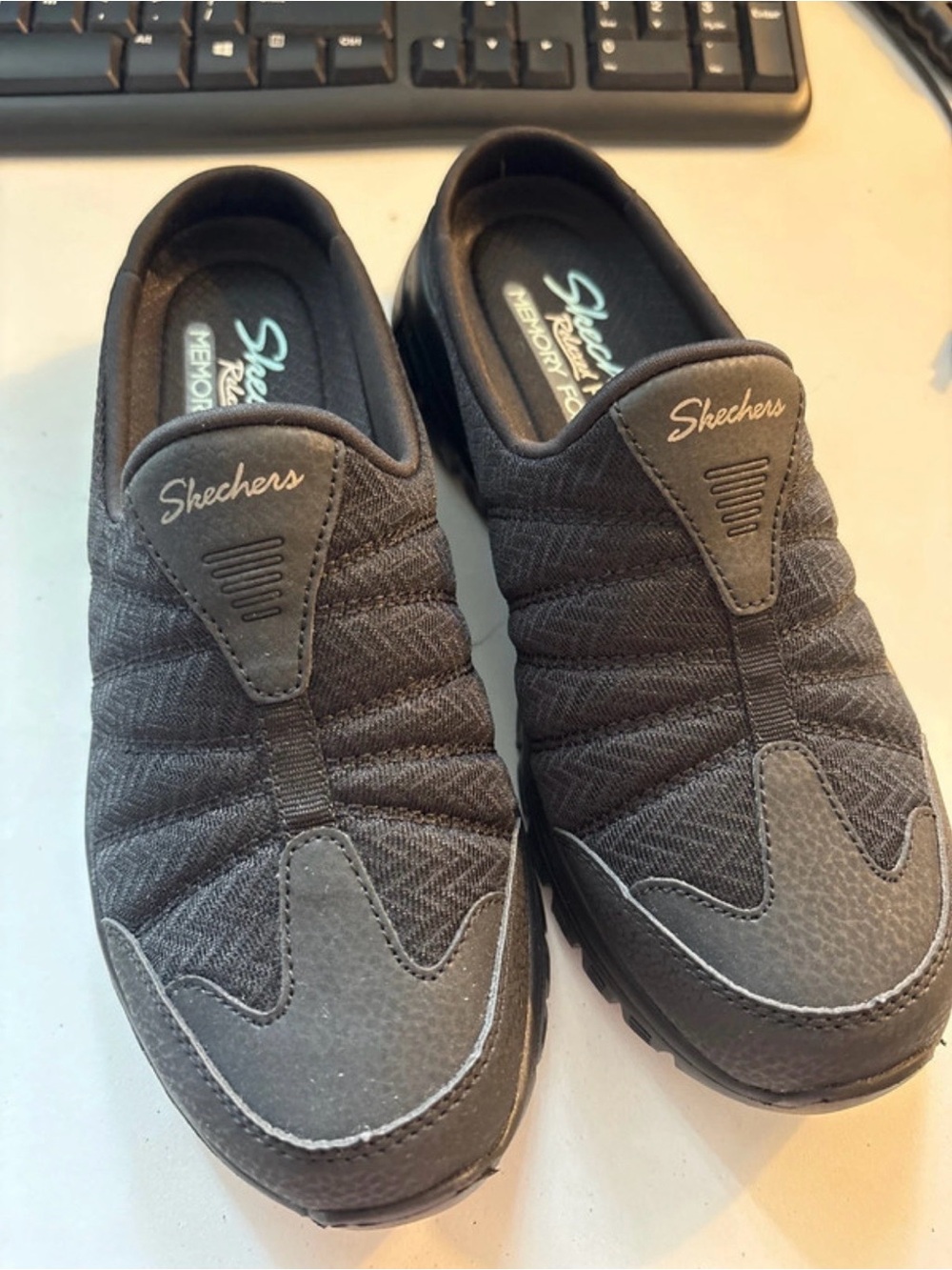 Skechers Women's Quilted Slip-On Loafers in Charcoal